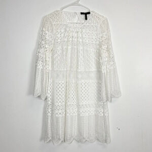 BCBGMAXAZRIA Dress Womens Size XXS White Lace Overlay Flare Sleeve